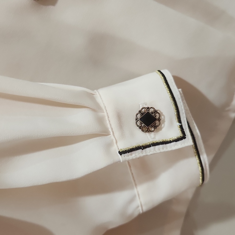 Koret Cream Button-Down Blouse With Burgundy Embr… - image 7